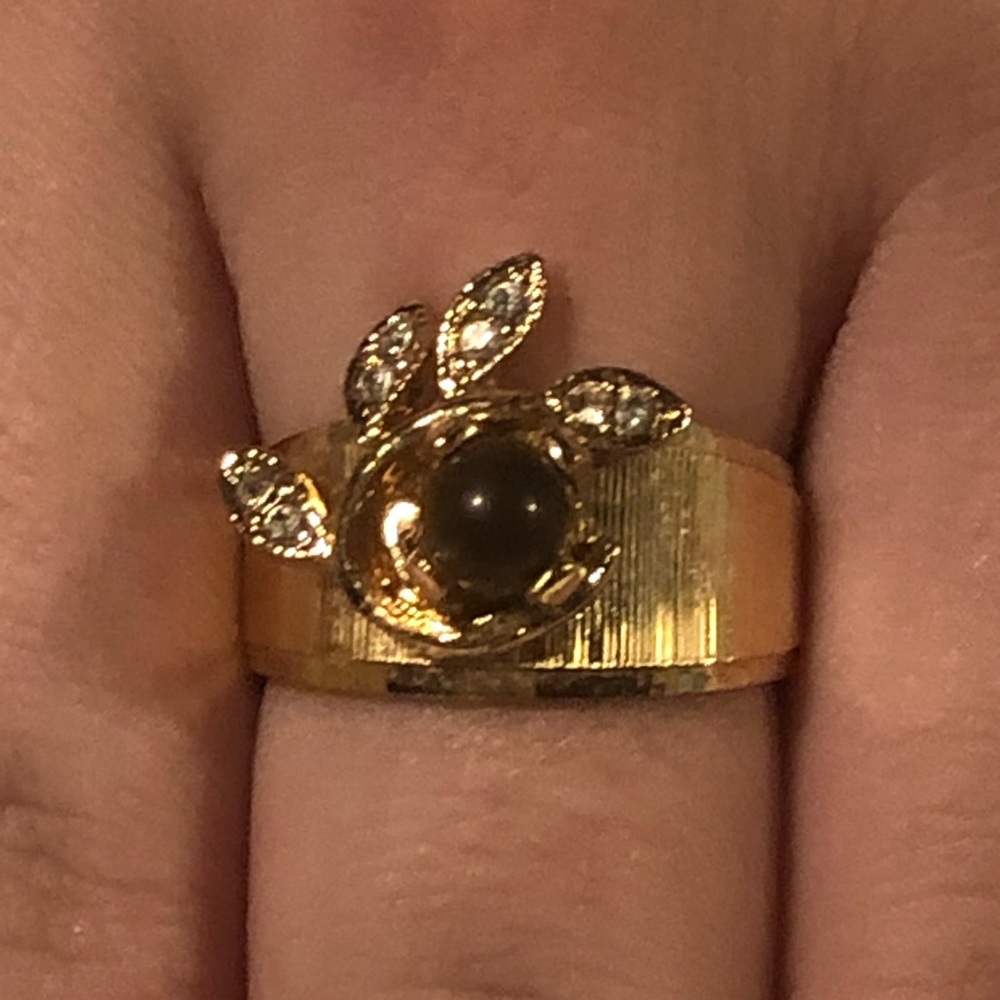 Faux Gold Diamond Vine & Tiger Eye Wide Ring